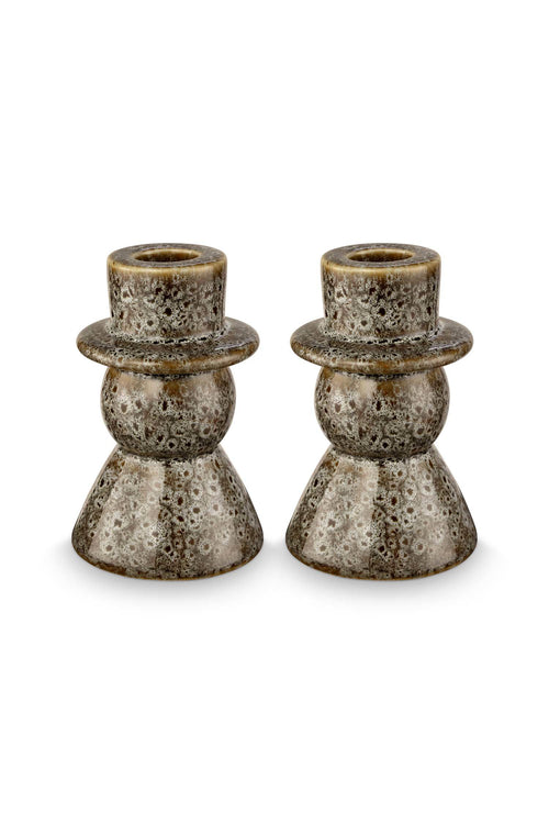 vtwonen Set/2 Kandelaren – Keramiek Groen – Kaarshouders Woonaccessoires – 7.8x12 cm