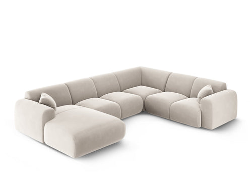Cosmopolitan Design Panoramische hoekbank rechts Nolio 6-zits, flueel lichtbeige - 252x342x72cm