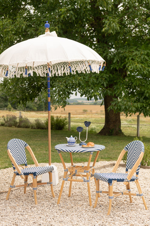 J-Line parasol Flavie - hout/katoen - ecru/blauw