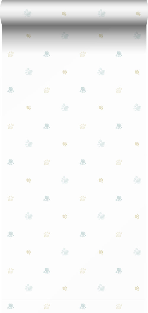 Sanders & Sanders behang pootafdrukken blauw, geel en wit - 53 cm x 10 m - 640584