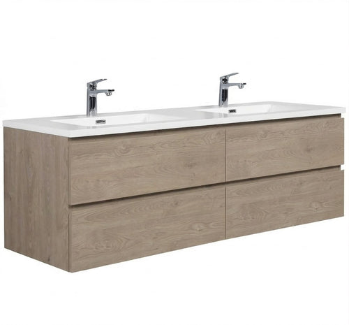 Badplaats Badkamermeubel Set Angela 160 x 48 cm – Kastanje Eiken – Badmeubel met Wastafel