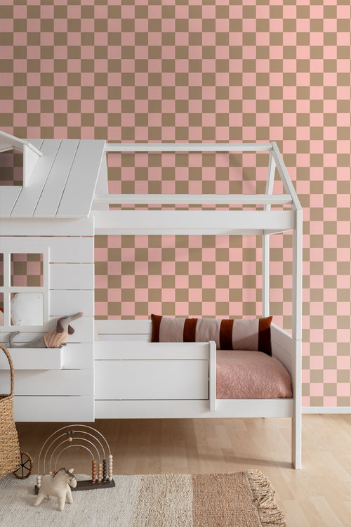 ESTAhome behang geblokt motief roze en beige bruin - 53 cm x 10.05 m - 130913 - vtwonen shop