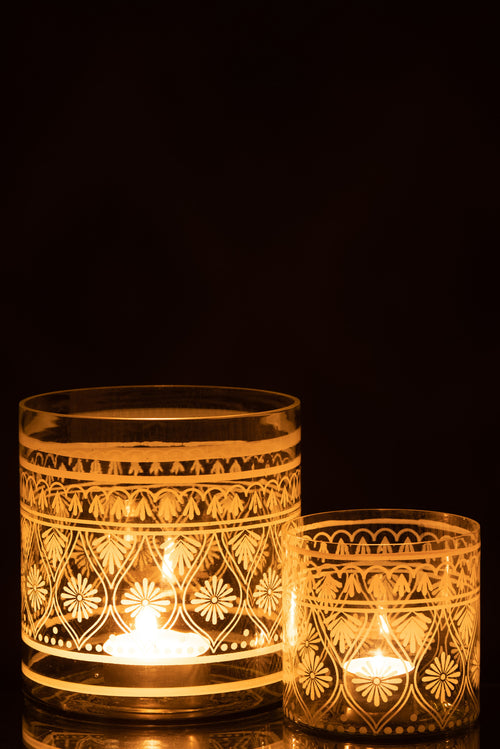 J-Line windlicht Patroon - glas - transparant/wit - large - vtwonen shop