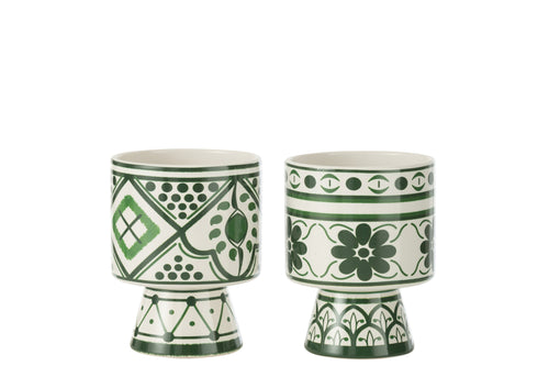 J-Line bloempot Mykonos - keramiek - groen - medium - 2 stuks - Ø 13.5 cm