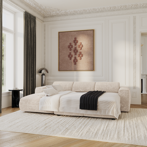 Sia Home - Hoekbanken YUMA - Fluweel met reliëf - Crème - 283cm