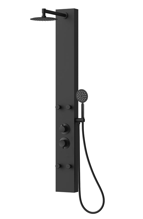 Badplaats Douchepaneel Caldera 140 x 20 cm - Zwart - Aluminium Doucheset met Mengkraan en Douchekop