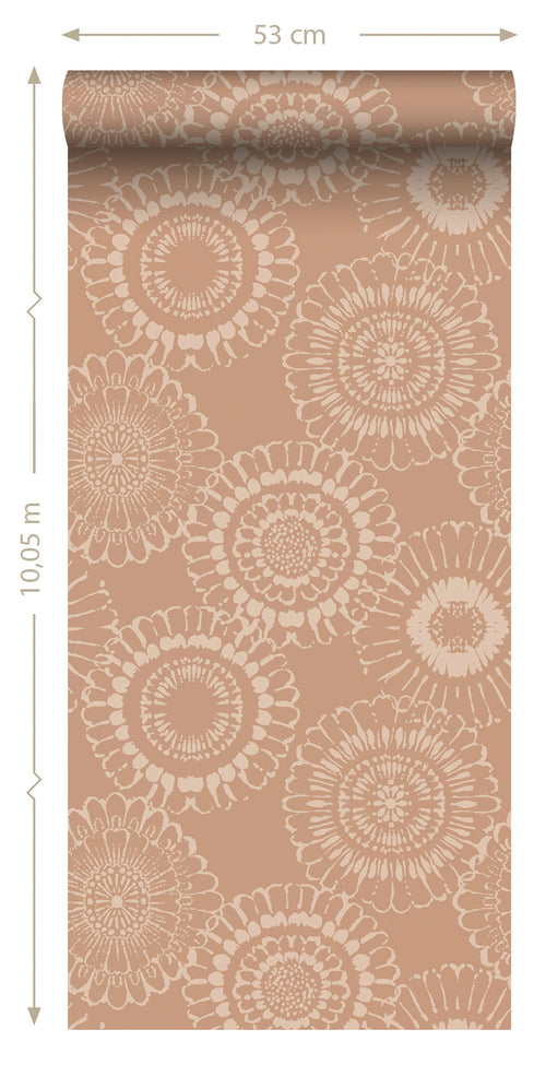 ESTAhome behang bloemen terracotta - 50 x 900 cm - 139824