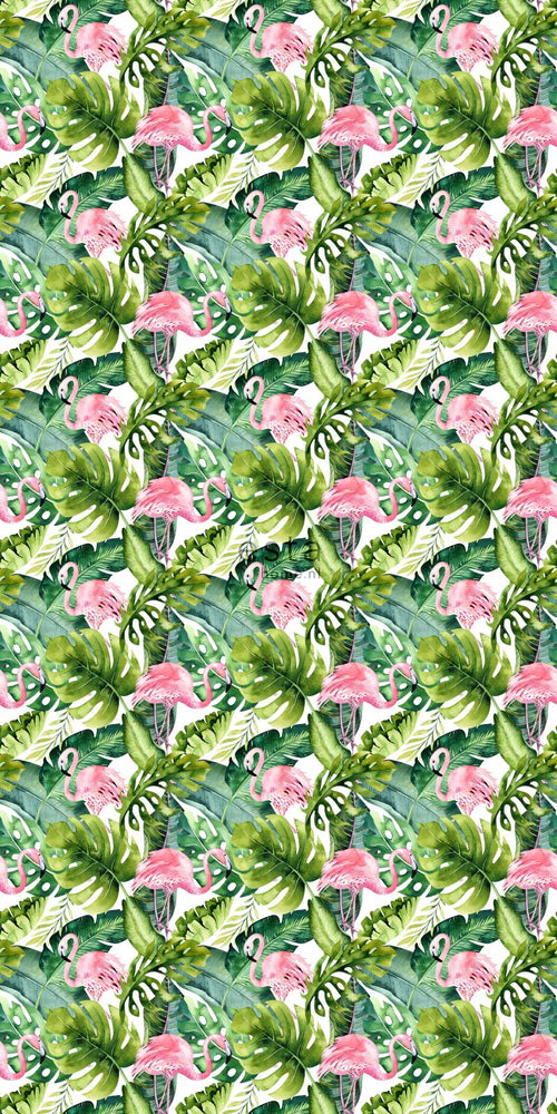 ESTAhome XXL behang tropische bladeren met flamingo's groen en roze - 50 x 900 cm - 158895 - vtwonen shop