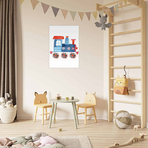 Artfulprints Poster Kleine locomotief   - 50x70 cm - Blauw