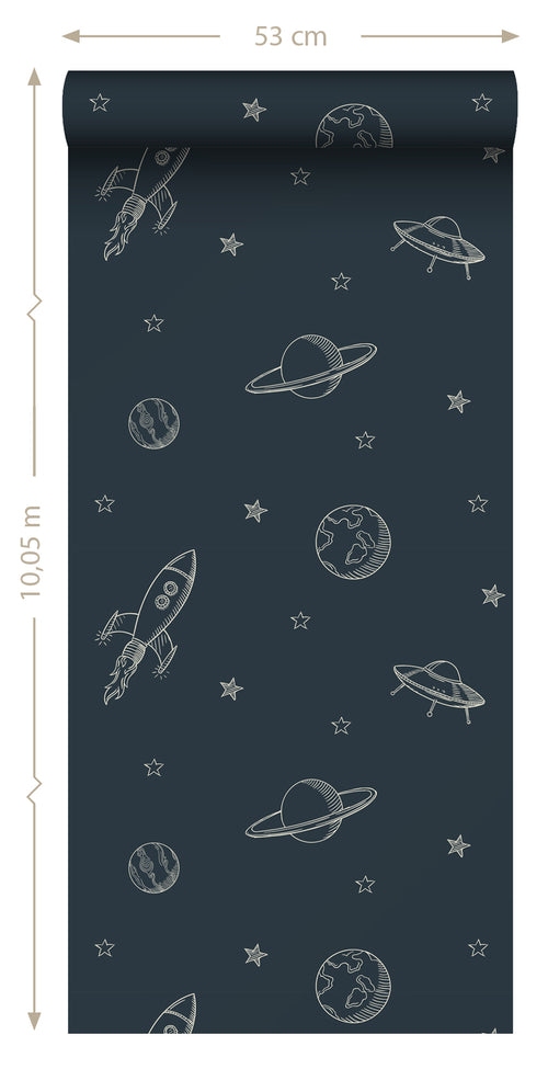 ESTAhome behang planeten in de ruimte donkerblauw - 53 cm x 10.05 m - 139422