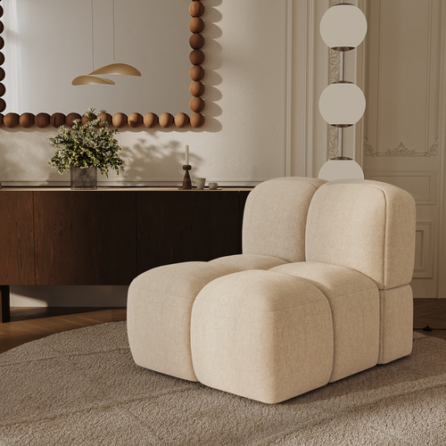 Premium Interiors - Fauteuil MOSS - getextureerd fluweel beige 78cm
