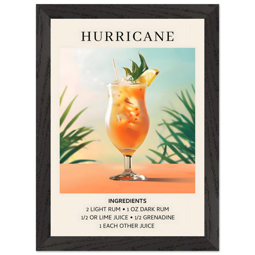 Artfulprints Poster met Lijst Hurricane cocktail - Ingrediënten   - A4 21x29.7 cm - Meerkleurig