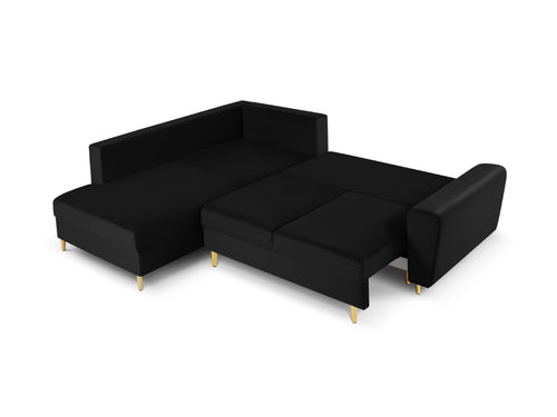 Cosmopolitan Design Uitklapbare hoekbank links met opbergdoos Kyoto 5-zits, flueel, zwart - 194x243x88cm