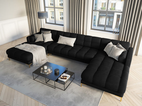 Cosmopolitan Design Panoramische bank Bali 7-zits, flueel, zwart - 185x383x75cm