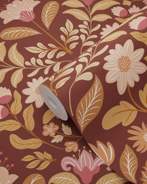 ESTAhome behang vintage bloemen mauve paars en groen - 50 x 900 cm - 131895