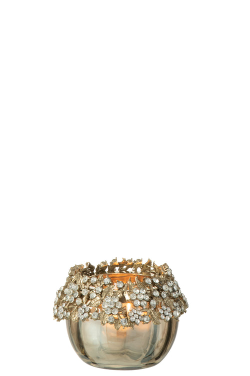 J-Line theelichthouder Volve - metaal/glas - goud/brons - small