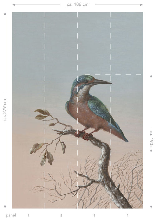 ESTAhome fotobehang ijsvogel op tak avondrood - 186 x 279 cm - 158888