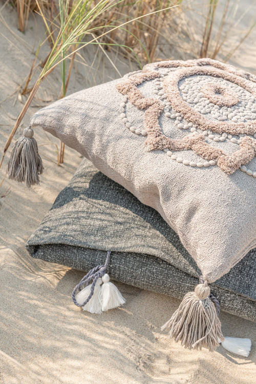 J-Line kussen Bloem + Kwasten - katoen - wit