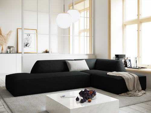 Micadoni rechter hoekbank Ruby 4-zits, ribfluwelen, zwart - 180x273x69cm