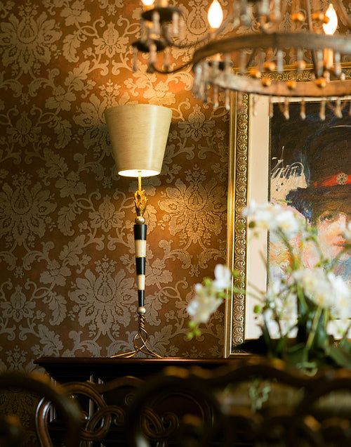 Elstead Flambeau - 2-lichts hanglamp zwart, crème, bladgoud, E27