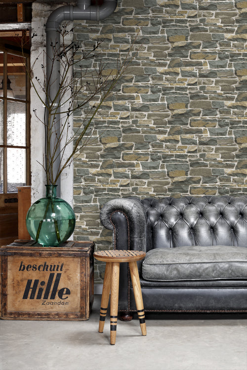 ESTAhome behang stenen muur bruin - 53 cm x 10.05 m - 138522