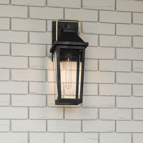 Mittelgroße Außenwandlaterne Classic Mattschwarz, Messingakzent IP44 1x E27