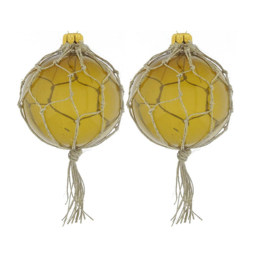 Dagmara kerstbal – antiek goud – glas – set van 2 – met koorddecoratie - vtwonen shop