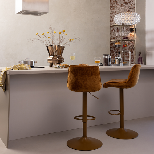 WOOOD barstoel in hoogte verstelbaar Marten - Chenille - Karamelbruin - 110x45x50