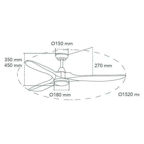 CristalRecord plafondventilator Yenbig - 1 lichts - 152  x 45   cm - mat-chroom bruin