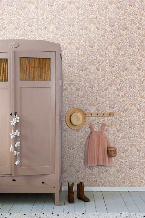 ESTAhome behang bloemen en vogels zand beige en lila paars - 53 cm x 10.05 m - 139829