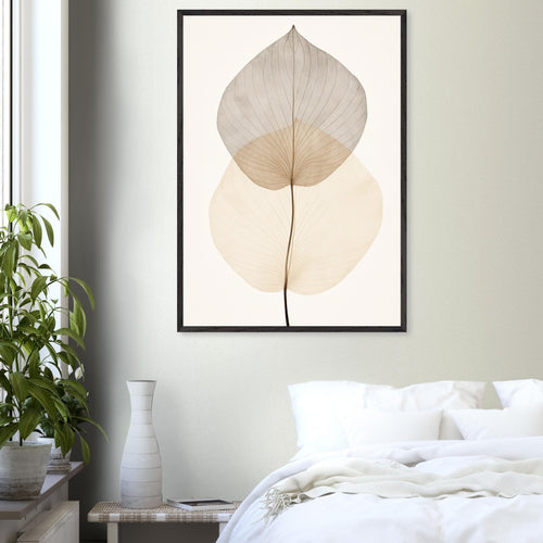 Artfulprints Poster met Lijst Japandi leaf   - 30x40 cm - Taupe