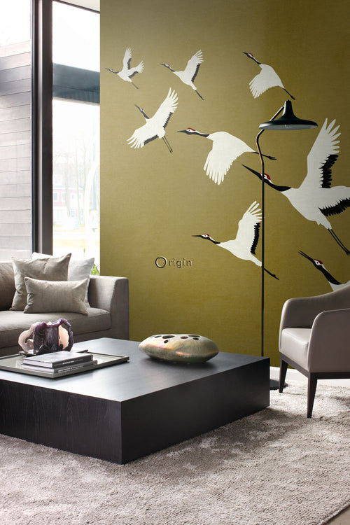 Origin Wallcoverings fotobehang kraanvogels okergeel - 300 x 300 cm - 357236 - vtwonen shop