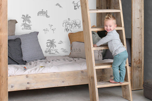 ESTAhome muursticker jungle dieren zwart wit - 47.5 x 66 cm - 156106 - vtwonen shop