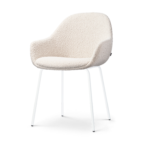 Nolon Nora-Mae Eetkamerstoel Bouclé Beige - Armleuning - Witte Poten - vtwonen shop