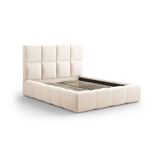 Cosmopolitan Design - Opbergbed met hoofdeinde Livigno 200x140cm flueel lichtbeige - 230x165x125cm