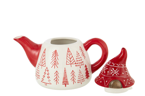 J-Line theepot Kerstman Dolomiet - keramiek - rood/wit