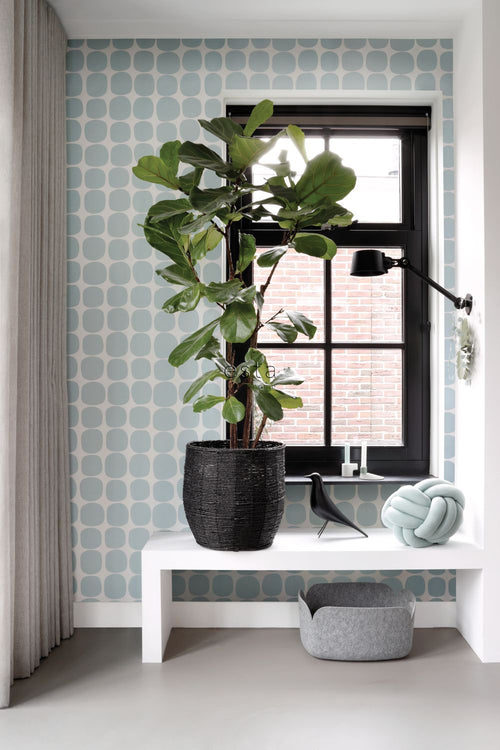 ESTAhome behang grafisch motief lichtblauw en wit - 53 cm x 10.05 m - 139088 - vtwonen shop