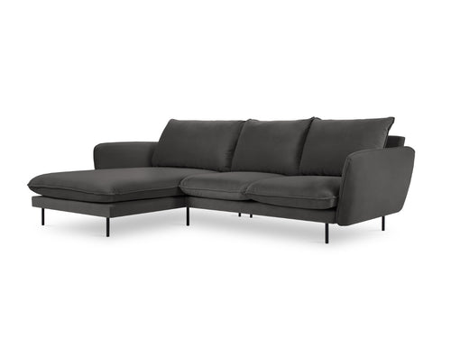 Cosmopolitan Design linker hoekbank Vienna 5-zits, flueel, donkergrijs - 170x255x95cm