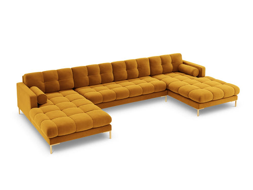 Cosmopolitan Design Panoramische bank Bali 7-zits, flueel, geel - 185x383x75cm