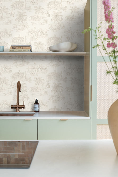 ESTAhome behang jungle dieren beige en wit - 50 x 900 cm - 132118