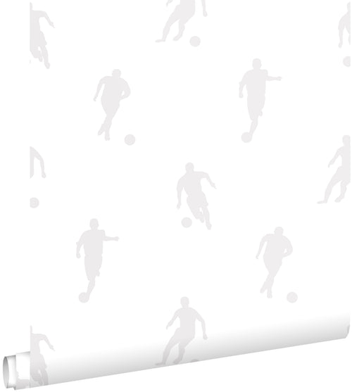 ESTAhome behang voetbalspelers zilver op wit - 53 cm x 10.05 m - 128802