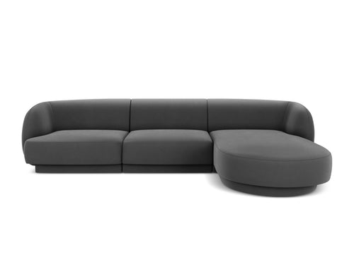 Micadoni rechter hoekbank Miley 4-zits, flueel, grijs - 156x255x70cm