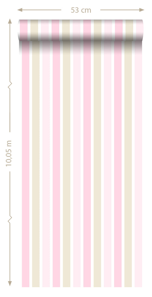 ESTAhome behang verticale strepen licht roze, beige en wit - 53 cm x 10.05 m - 138701
