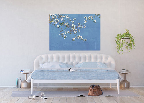 Sanders & Sanders poster bloesemtakken vergrijsd blauw - 110 x 155 cm - 601237