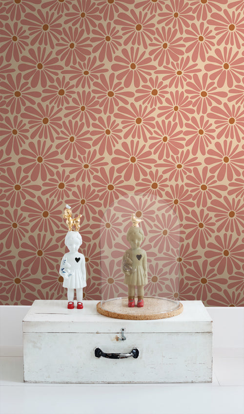 ESTAhome behang madeliefjes terracotta roze - 53 cm x 10.05 m - 131151
