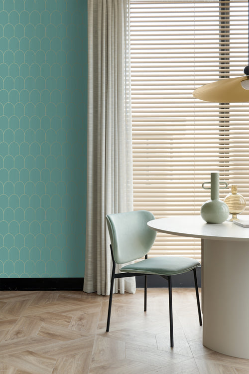 ESTAhome behang art deco motief zeegroen en goud - 53 cm x 10.05 m - 139204