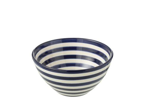 J-Line kom Granada Stripes High  - keramiek - wit/blauw - medium - Ø 22 cm