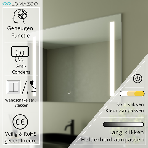 LOMAZOO badkamerspiegel Reyes - met LED verlichting & anti condens - rechthoekig - 60 x 80 cm