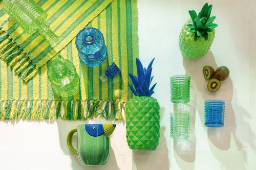 J-Line drinkglas Geribbeld - glas - blauw - 2 stuks
