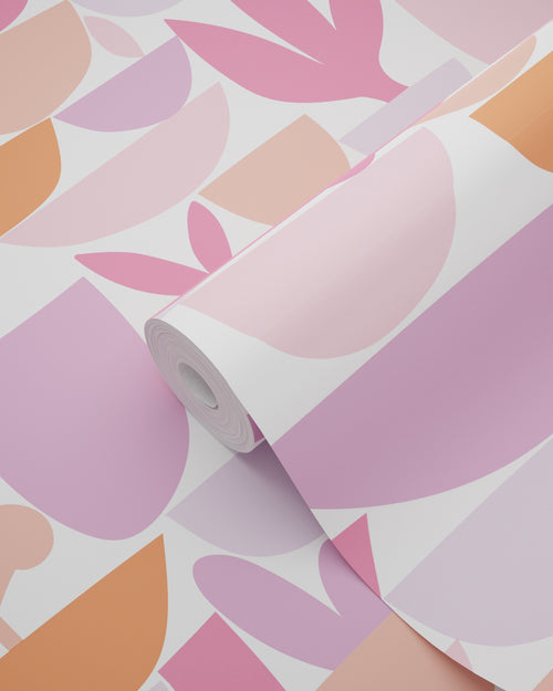 ESTAhome behang aardewerk en planten roze, paars en oranje - 50 x 900 cm - 131075 - vtwonen shop